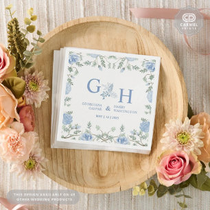 Wit Licht Zachte Paste Blauwe Bloemen Bloemen Huwe Servet