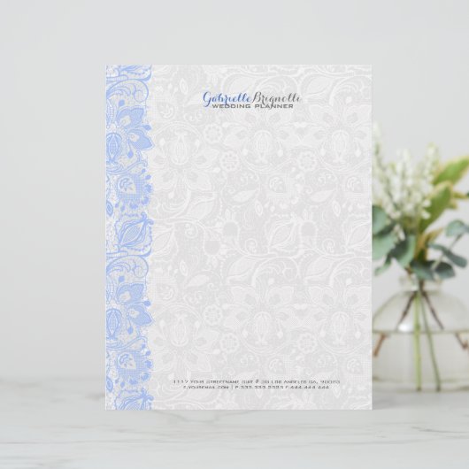 Wit & lichtblauw  bloemenkant persoonlijk briefhoofd (Staand voorkant)