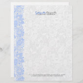 Wit & lichtblauw bloemenkant persoonlijk briefhoofd (Voorkant / Achterkant)