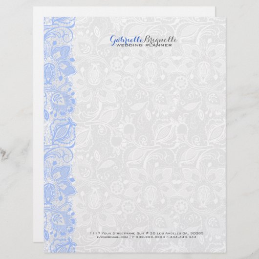 Wit & lichtblauw bloemenkant persoonlijk briefhoofd (Voorkant / Achterkant)