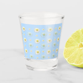 Wit & lichtblauw madeliefjespatroon shot glas