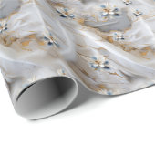 Wit & lichtblauw Zijdeachtig bloemen herhaalt zich Cadeaupapier (Rol Hoek)