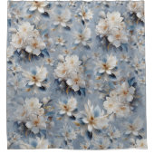Wit & lichtblauw Zijdeachtig bloemen herhaalt zich Douchegordijn (Voorkant)