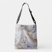 Wit & lichtblauw Zijdeachtige Bloemen op een Zijde Crossbody Tas (Achterkant)
