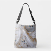 Wit & lichtblauw Zijdeachtige Bloemen op een Zijde Crossbody Tas (Voorkant)