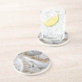 Wit & lichtblauw Zijdeachtige Bloemen op een Zijde Zandsteen Onderzetter (Zijkant)