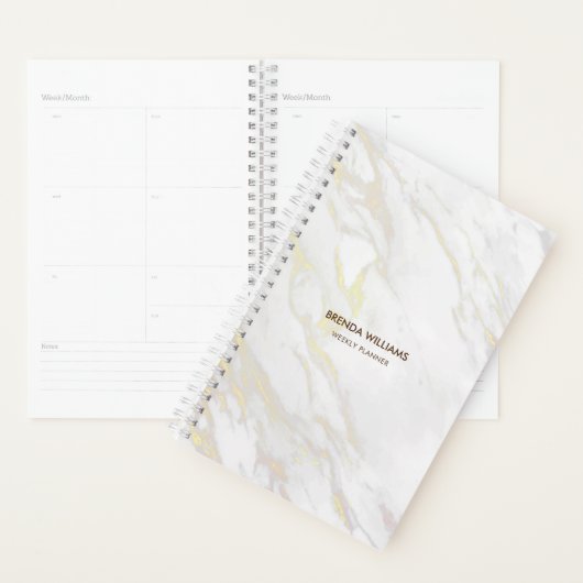 Wit & lichtgouden tinten namaakmarmer planner (Display)
