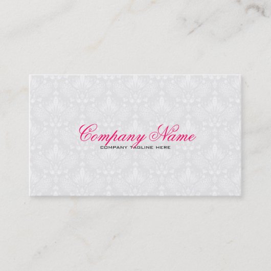 Wit & Lichtgrijs  Bloemen Damasks Patroon Visitekaartje (Voorkant)