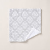 Wit & Lichtgrijs Bloemendamaskpatroon Bad Handdoek (Wasdoekje)