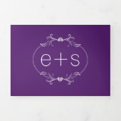 Wit lijst en initialen monogram paarse bruiloft drieluik uitnodiging (Cover)