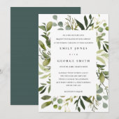 WIT-LIJST GROENE FOLIAGE WATERVERF WEDING KAART (Voorkant / Achterkant)