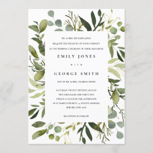 WIT-LIJST GROENE FOLIAGE WATERVERF WEDING KAART