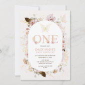 Wit Lijst Meisjes Roze Boho Bloemen 1e Verjaardag Kaart (Voorkant)