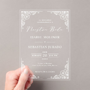 Wit Lijst  Nuestra Boda Spaans Huwelijk Acryl Uitnodigingen