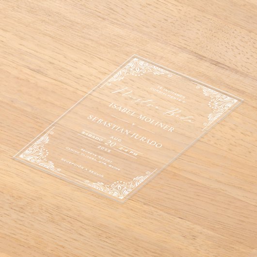 Wit Lijst  Nuestra Boda Spaans Huwelijk Acryl Uitnodigingen (Laagn)