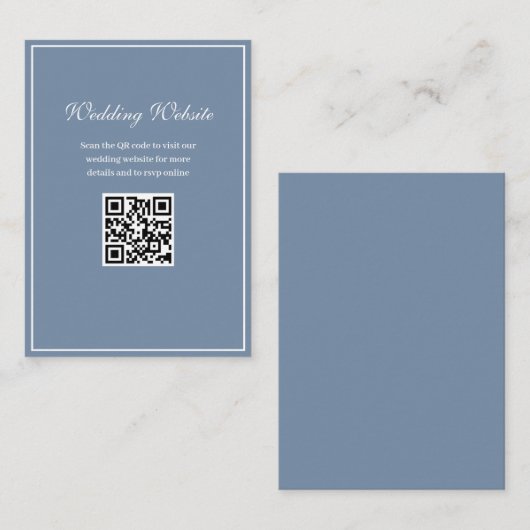 wit lijst stoffig blauw QR code bruiloft website Informatiekaartje (Voorkant / Achterkant)