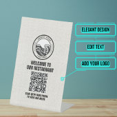 Wit Linnen Restaurant Menu QR Code Reclamebord Met Voetstuk
