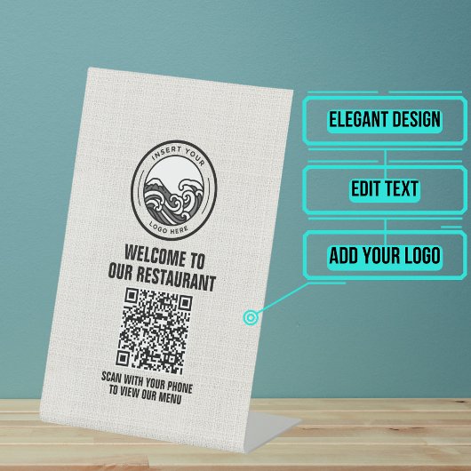 Wit Linnen Restaurant Menu QR Code Reclamebord Met Voetstuk