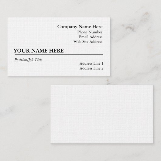 Wit Linnen Visitekaartje (Voorkant / Achterkant)