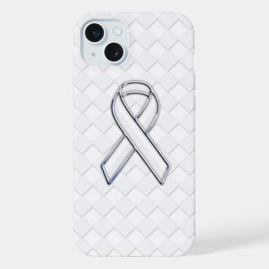 Wit Lint Bewustzijn op Witte Checkers iPhone Hoesje (Achterkant)