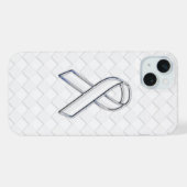 Wit Lint Bewustzijn op Witte Checkers iPhone Hoesje (Achterkant horizontaal)