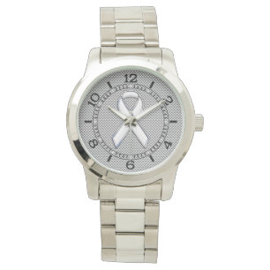 Wit lint bewustzijn witte koolstof print wijzerpla horloge