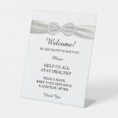 Wit Lint Diamant Infinity Bruiloft Veiligheid Reclamebord Met Voetstuk (Voorkant)