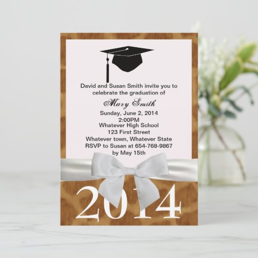 Wit lint en Giraffe Afstuderen Uitnodiging (Staand voorkant)