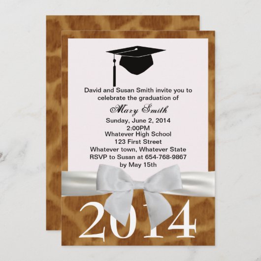 Wit lint en Giraffe Afstuderen Uitnodiging (Voorkant / Achterkant)