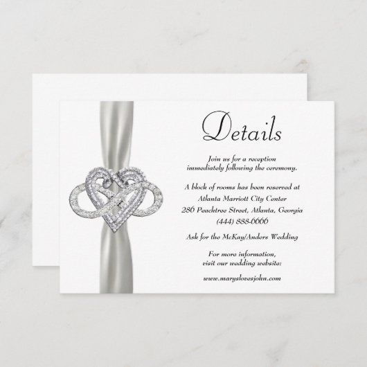 Wit Lint Infinity Hart Bruiloft Details Informatiekaartje (Voorkant / Achterkant)