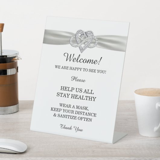 Wit Lint Infinity Hart Bruiloft Veiligheid Reclamebord Met Voetstuk (Insitu)