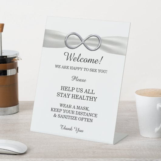 Wit Lint Zilver Infinity Bruiloft Veiligheid Reclamebord Met Voetstuk (Insitu)