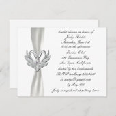 Wit Lint Zilveren Zwanen Bruidsdouche Uitnodiging (Voorkant / Achterkant)