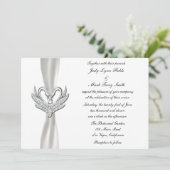 Wit lint zilveren zwanen met een parel uitnodiging (Staand voorkant)