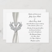 Wit lint zilveren zwanen met een parel uitnodiging (Voorkant / Achterkant)