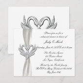 Wit Lint Zilveren Zwanen Repetitie Diner Invite Kaart (Voorkant / Achterkant)