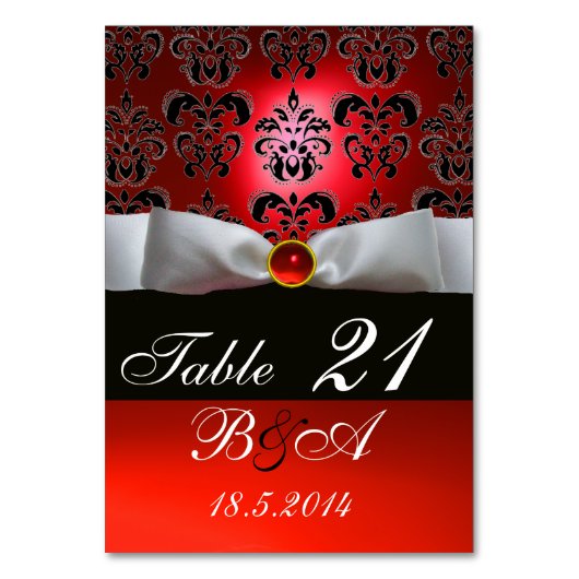 WIT LINT, ZWART ROOD DAMAST MONOGRAM KAART (Achterkant)