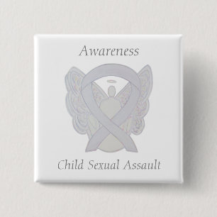 Wit lintje voor kinderen met seksueel misbruik vierkante button 5,1 cm