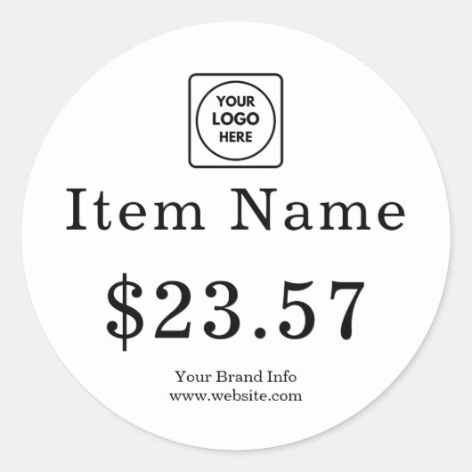 Wit logo | Eenvoudige aangepaste merkprijskaart Ronde Sticker (Voorkant)