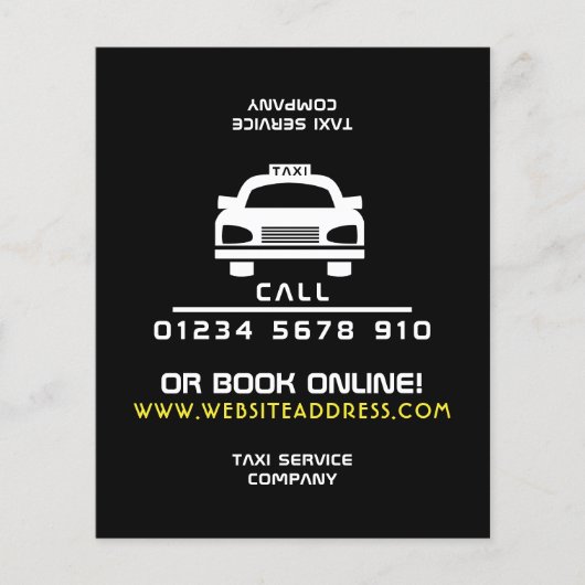 Wit logo van een taxicab met prijslijst flyer (Voorkant)