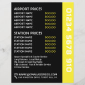 Wit logo van een taxicab met prijstabel flyer (Achterkant)
