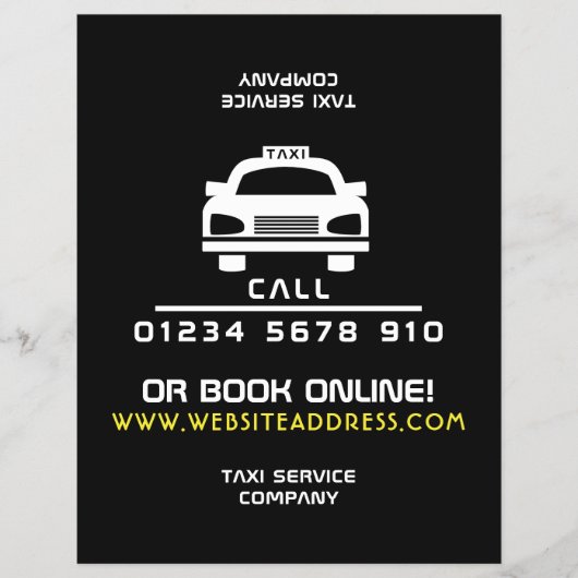 Wit logo van een taxicab met prijstabel flyer (Voorkant)