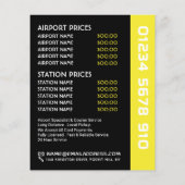 Wit logo van een taxicab met prijzenlijst flyer (Achterkant)