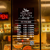 Wit logo voor openingsuren en QR-code Hala Raamsticker