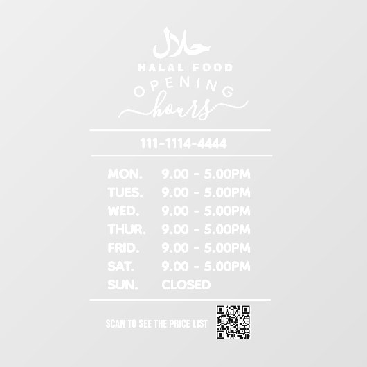 Wit logo voor openingsuren en QR-code Hala Raamsticker (Vel)