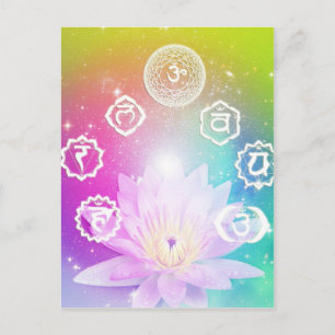 wit lotus 7 chakras aura - energiesysteem briefkaart