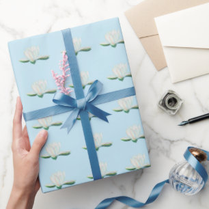Wit Lotus Illustratie Lichtblauw Cadeaupapier