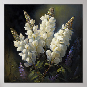 Wit Lupine Bloem Art Print Poster