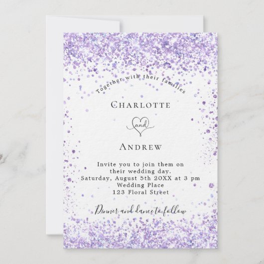 Wit-luxe witboek voor weddenschap-violet glitter kaart (Voorkant)