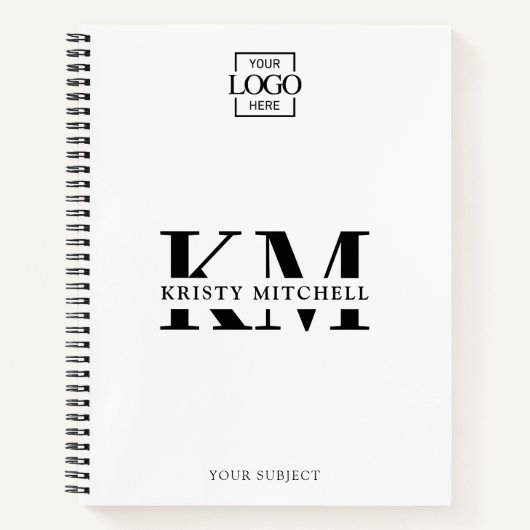 Wit Maatwerk Bedrijfslogo Zakelijk Monogram Notitieboek (Voorkant)